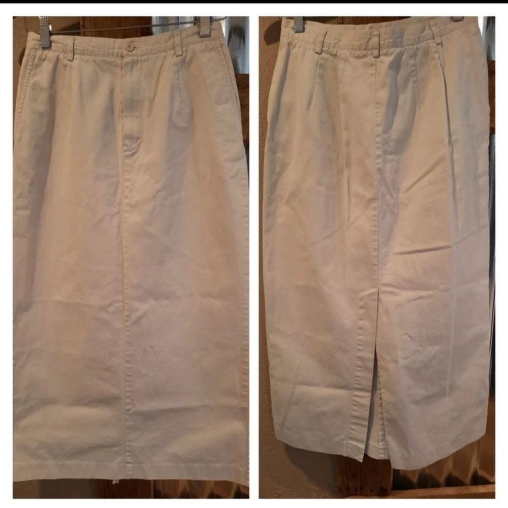 Lands' End Women's Midi Skirt in Light Beige/Cream